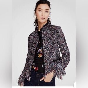 NWT Beautiful Ann Taylor Fiesta Black Multicolor Tweed Blazer Sz M